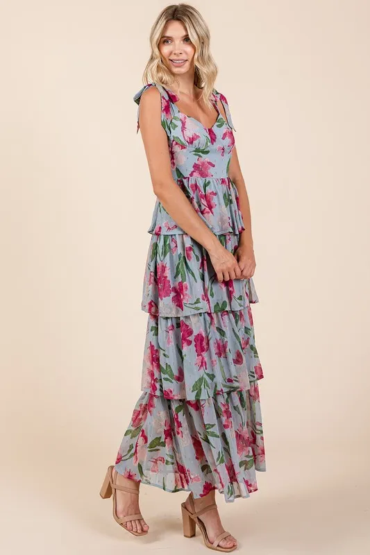 Layered Floral Sweetheart Neck Maxi Dress, image 4