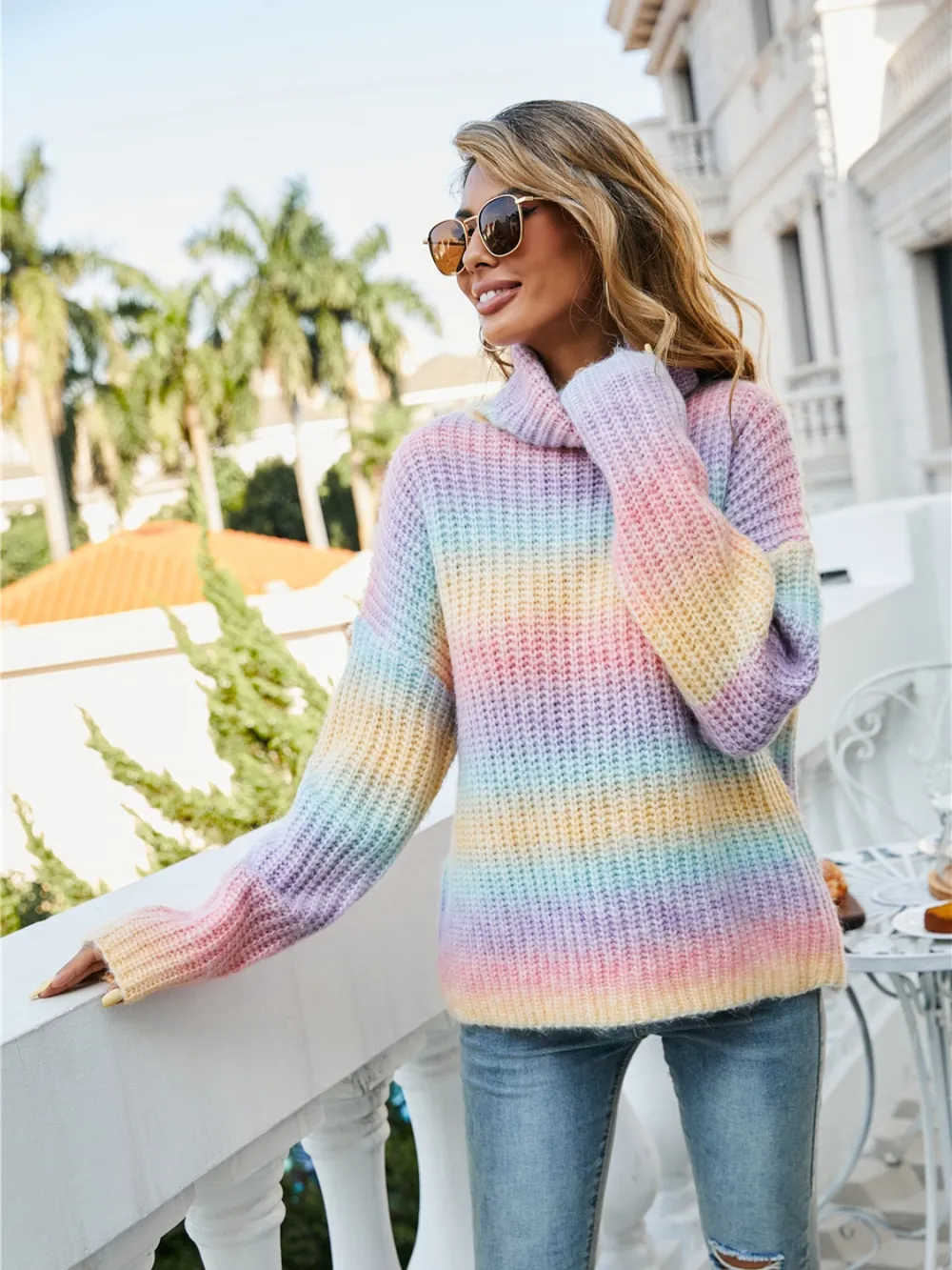 Contrast Turtleneck Dropped Shoulder Sweater, image 4