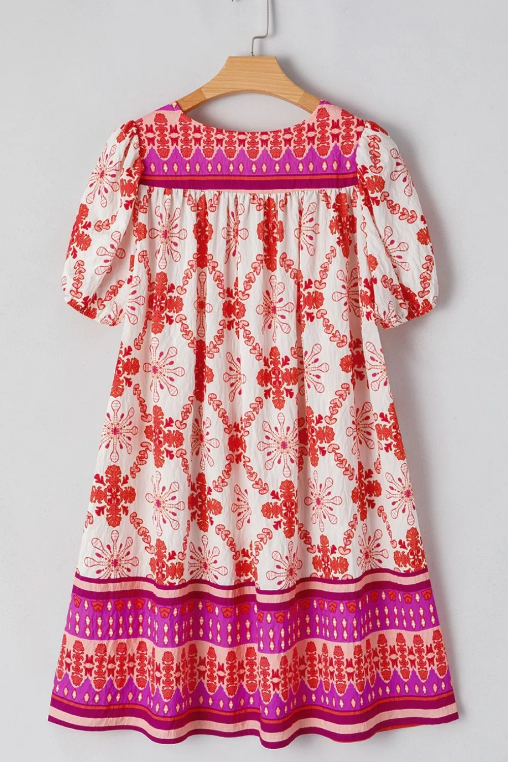 Boho Floral Short Sleeve Tie Neck Mini Dress, image 9