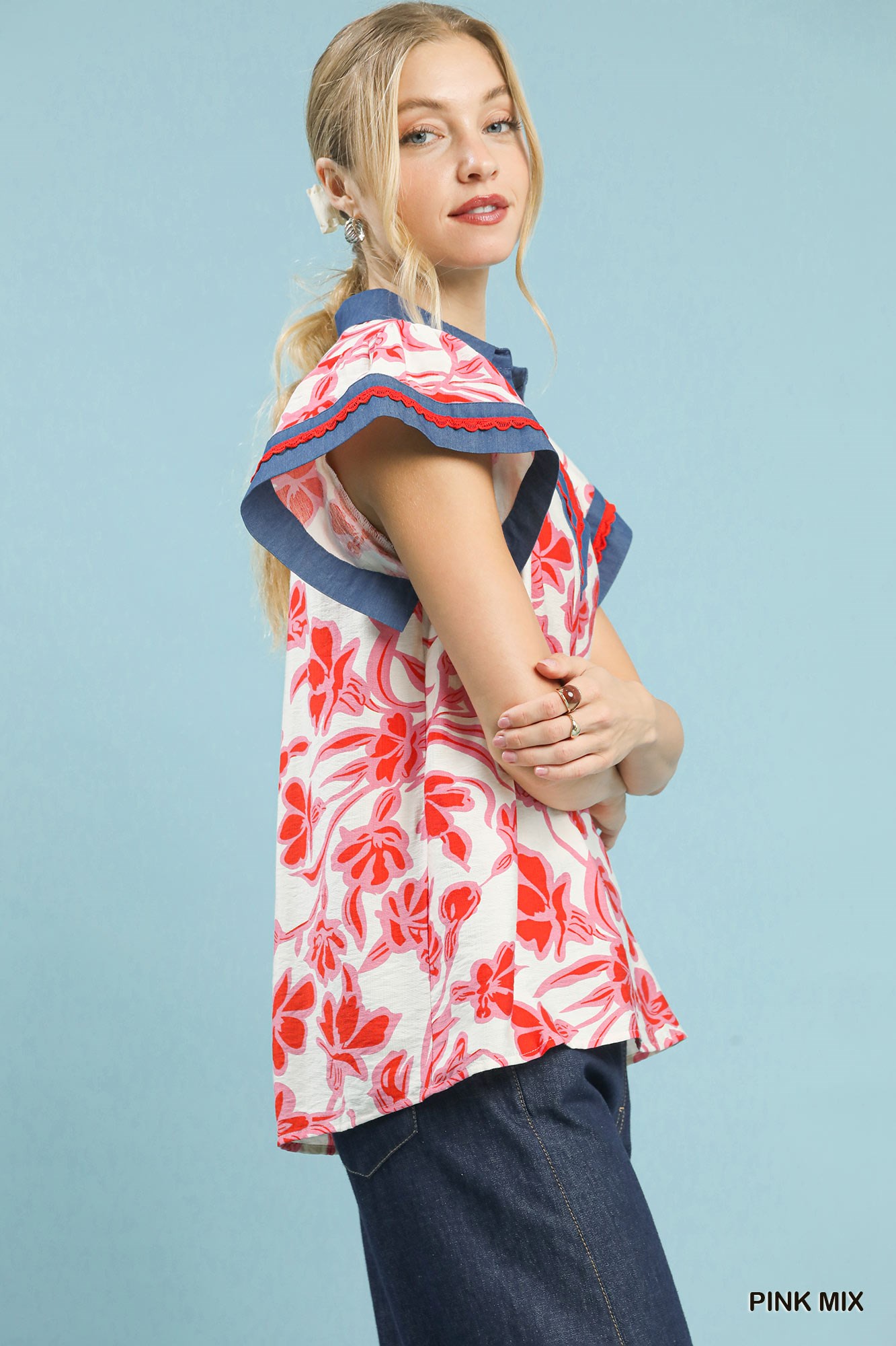 Floral Split Neck Top, image 4