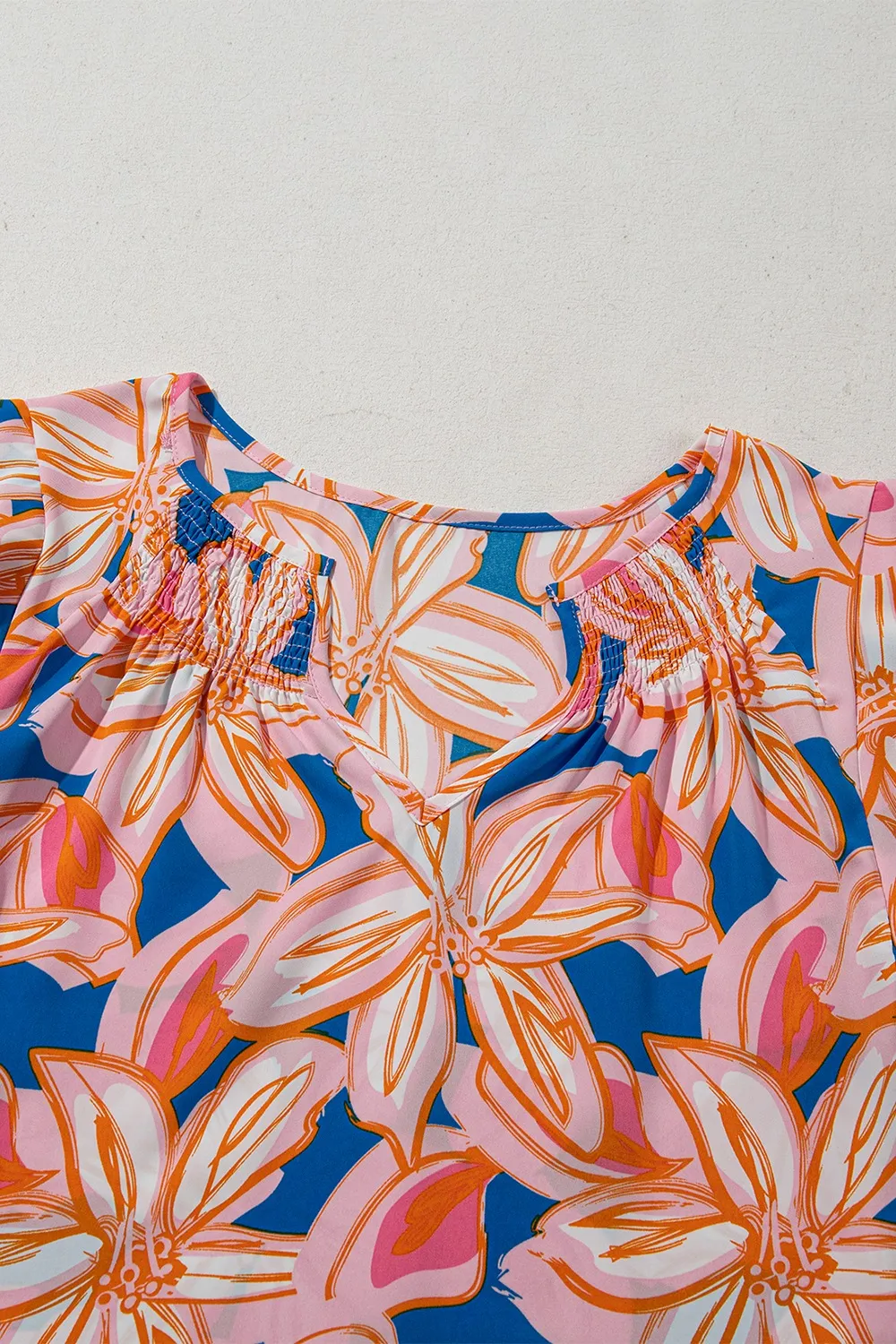 Flower Print Notched Neck Ruffle Sleeve Blouse, image 7