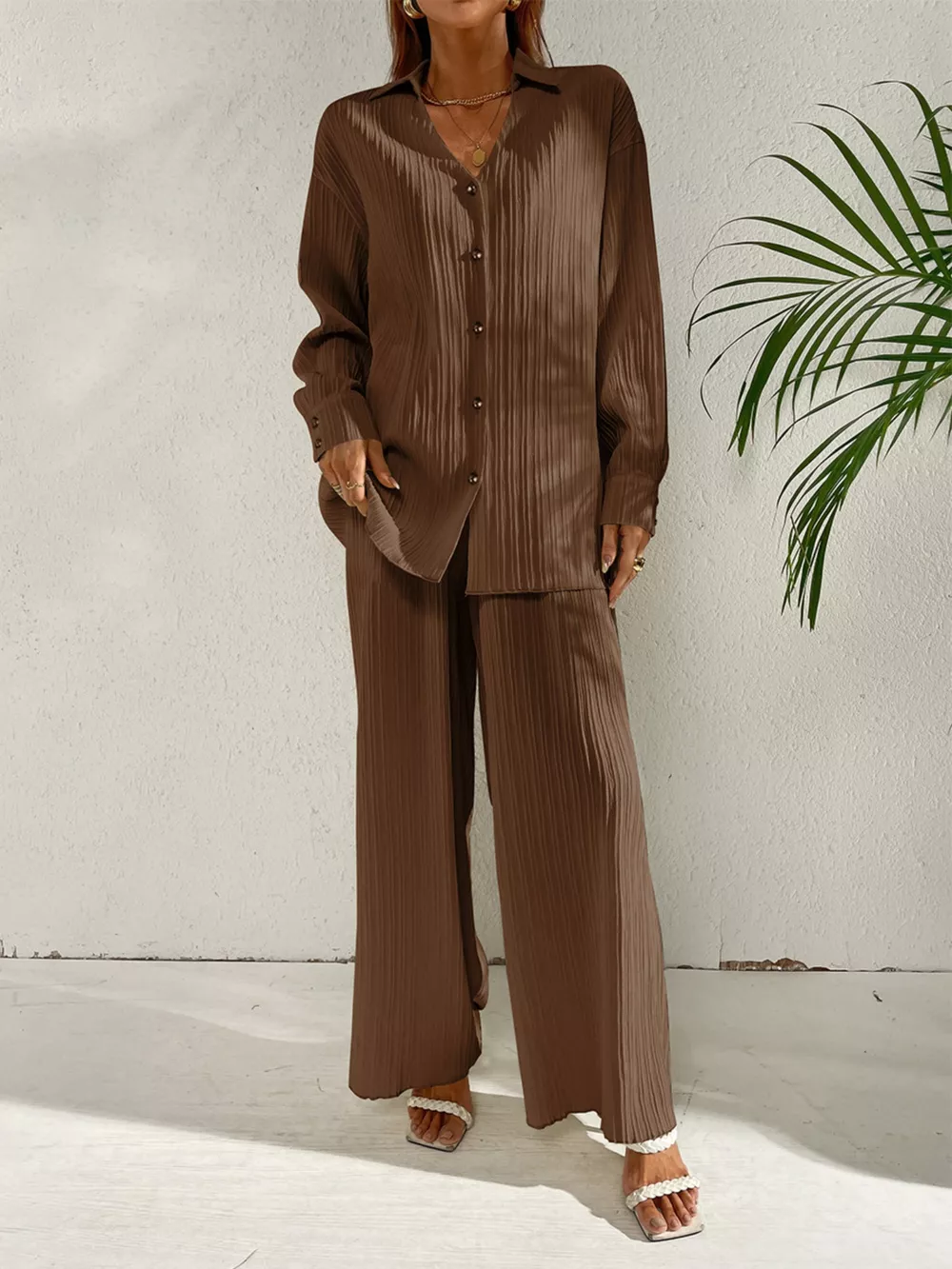 Long Sleeve Shirt & Wide Leg Pants Set, image 11