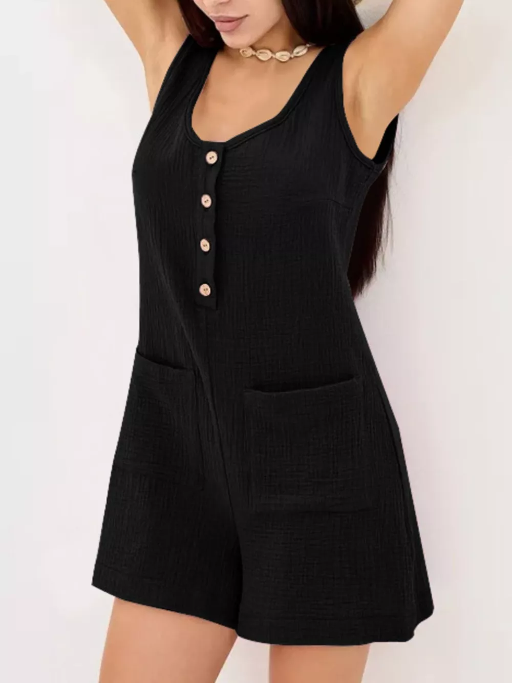 Casual Button-Down Sleeveless Romper, image 16