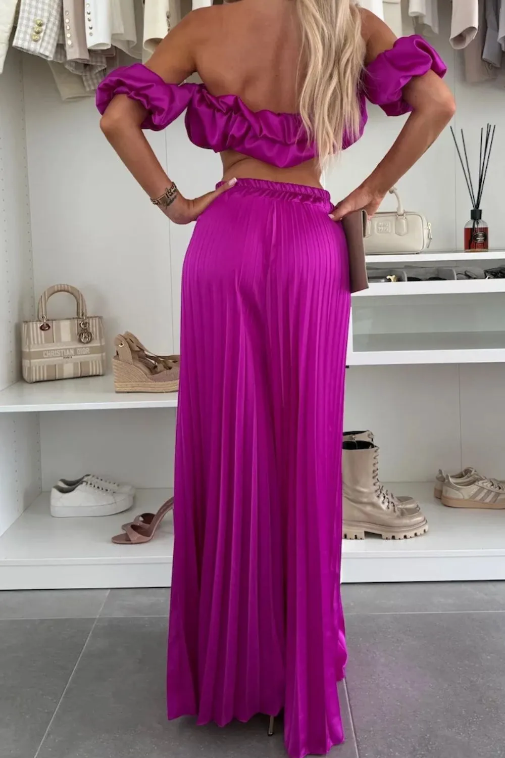 Off-Shoulder Top and Pleated Pants Set, image 15