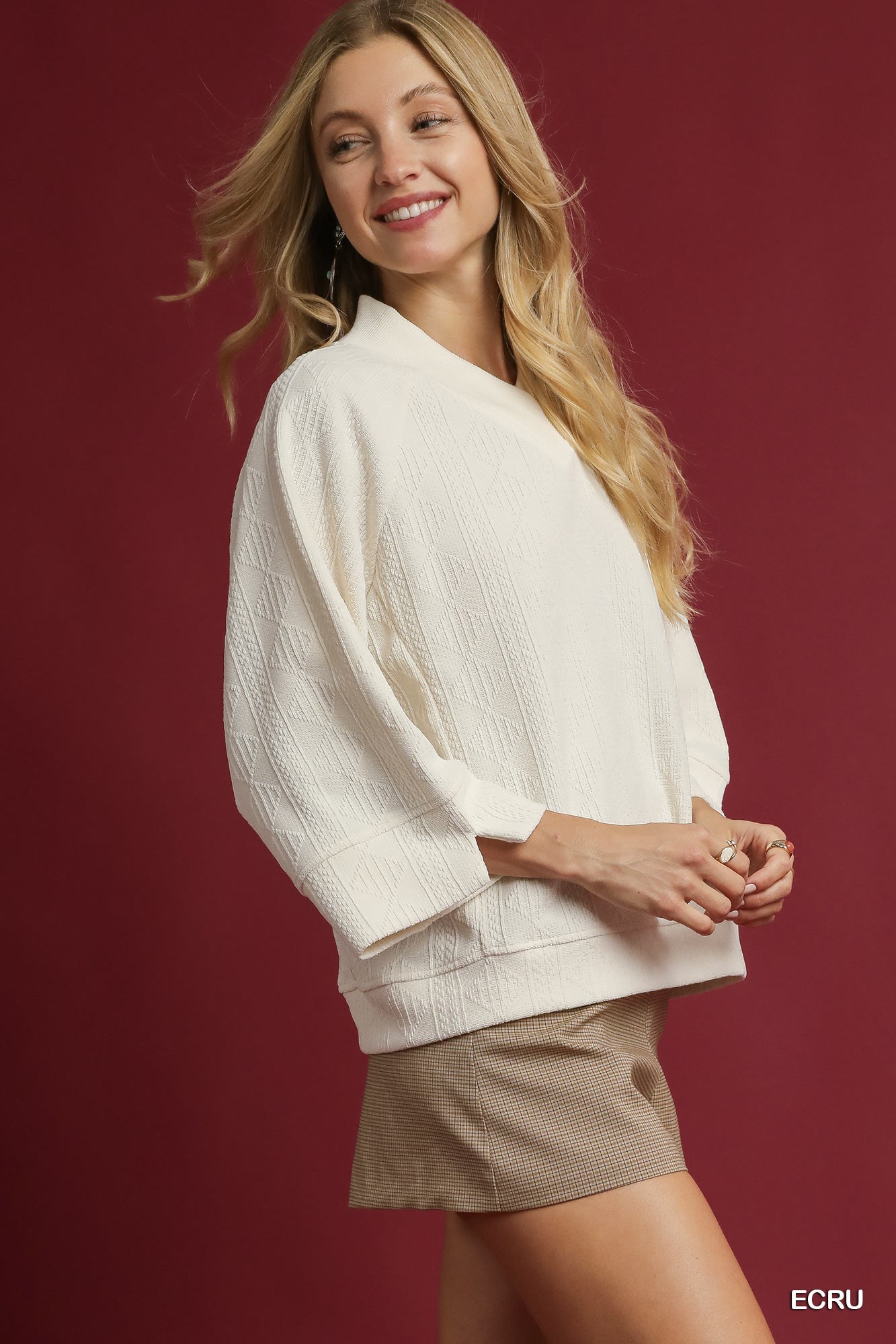 Textured Knit V-Neck Top, image 3