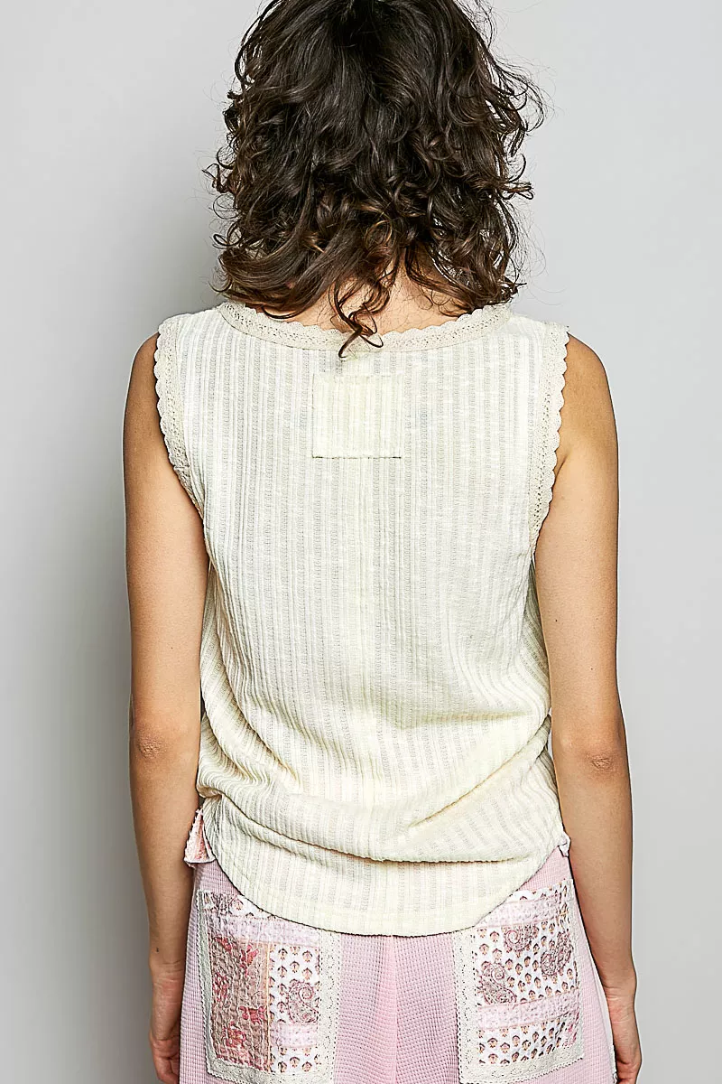 Ribbed Round Neck Tank with Lace Trim, image 8