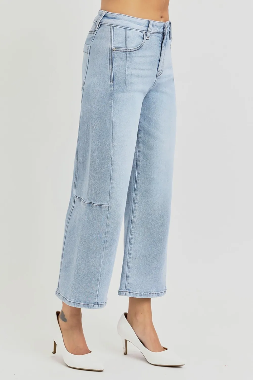Full Size High Rise Seamed Detail Wide Leg Crop Jeans, image 3