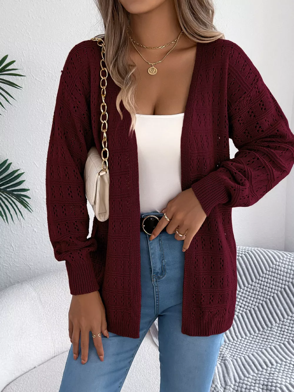 Open-Front Crochet Knit Cardigan, image 15