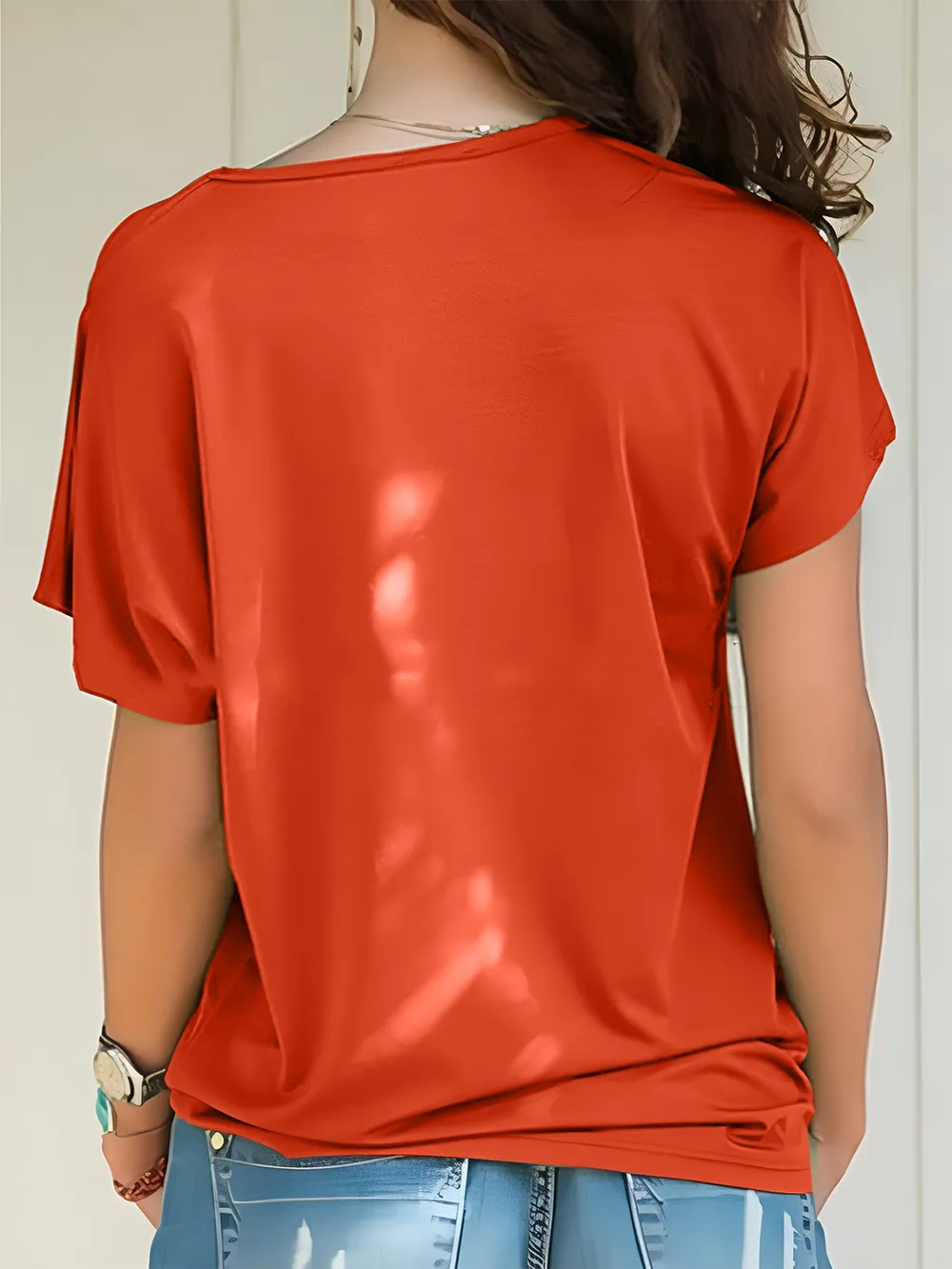 Asymmetrical Neck Short Sleeve T-Shirt, image 11