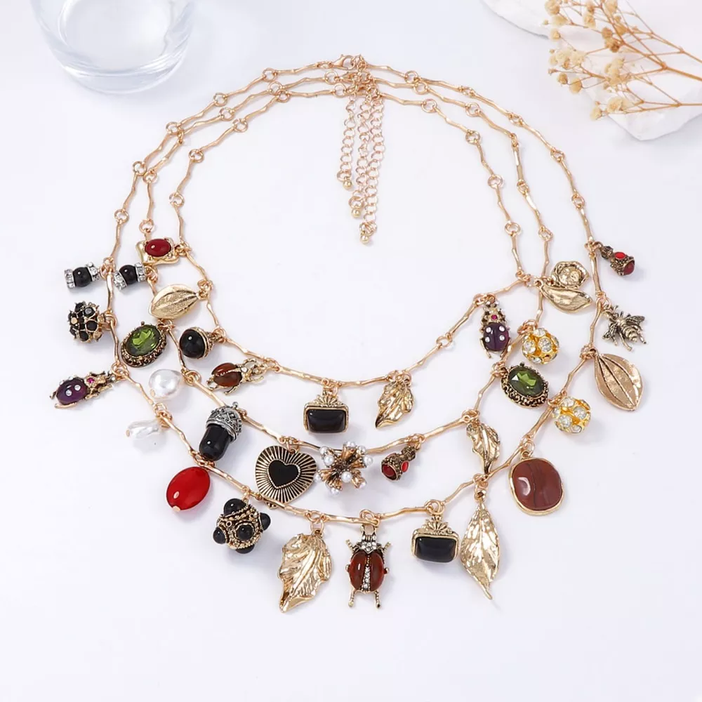 3-Piece 18K Gold-Plated Resin Gemstone Necklace