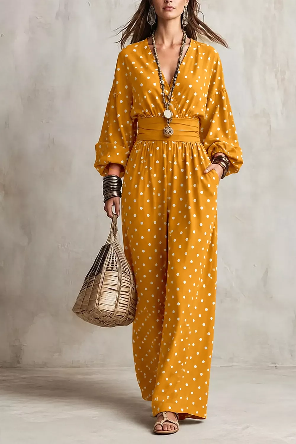 Polka Dot Wide-Leg Jumpsuit, image 5