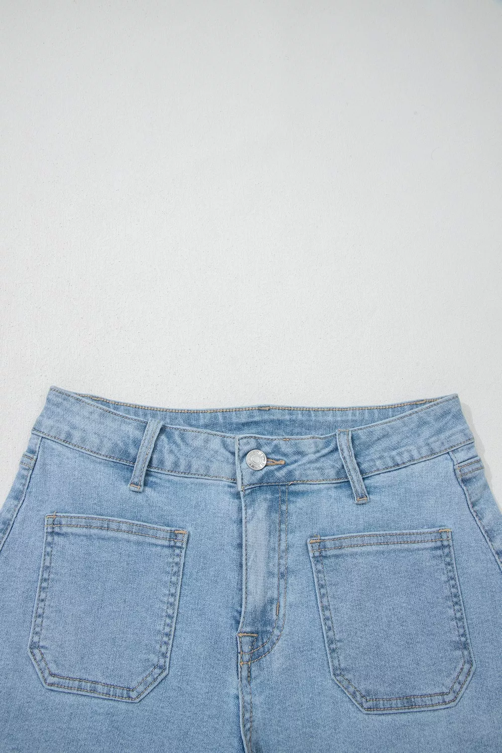 High Rise Patch Pocket Denim Shorts, image 9