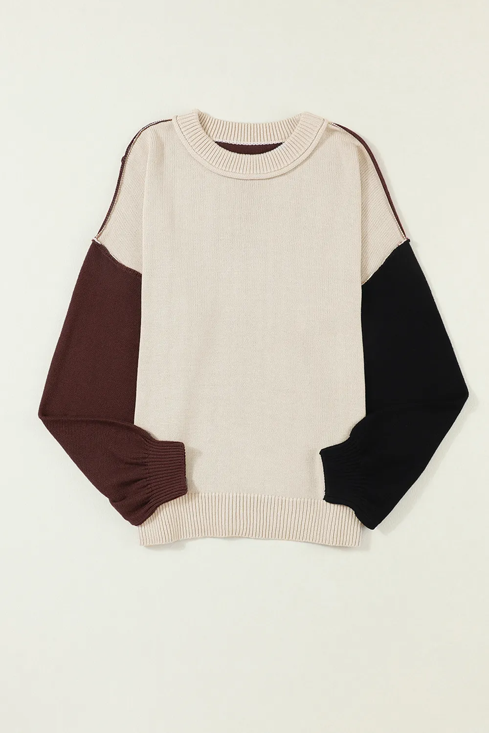 Contrast Round Neck Dropped Shoulder Sweater, image 9