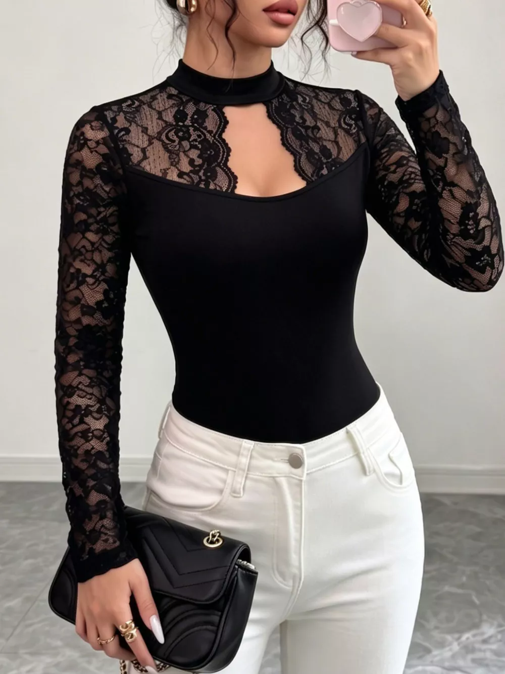 Lace Trim Cutout Front Top, image 2