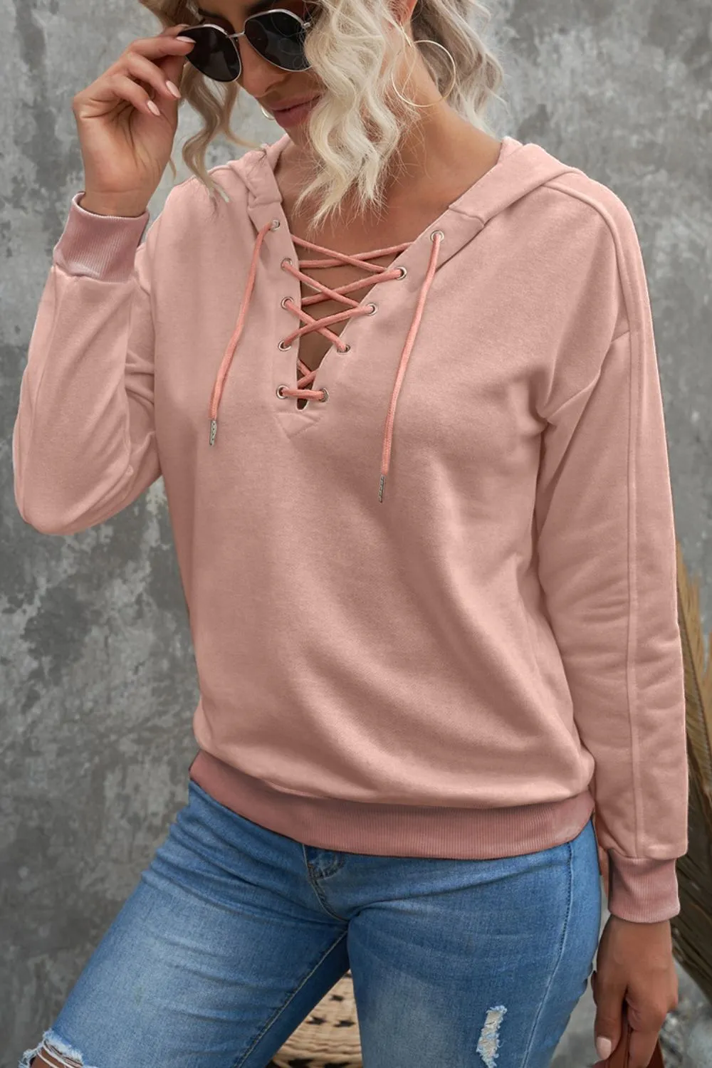 Lace Up Long Sleeve Hoodie, image 4