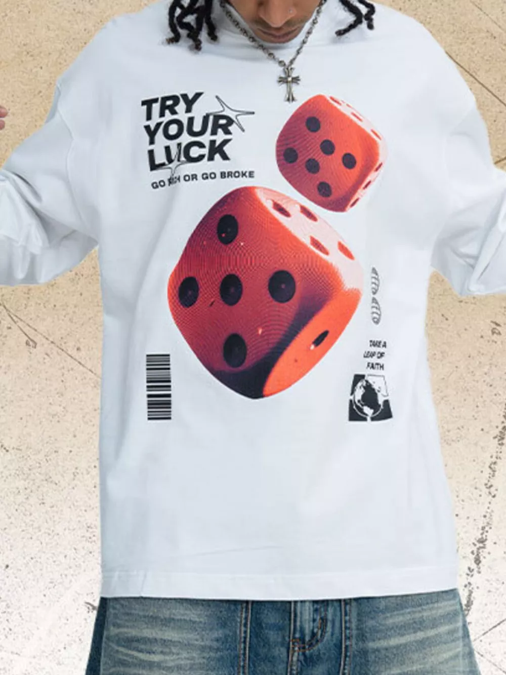 Men's Lucky Dice Graphic Long Sleeve T-Shirt, image 4