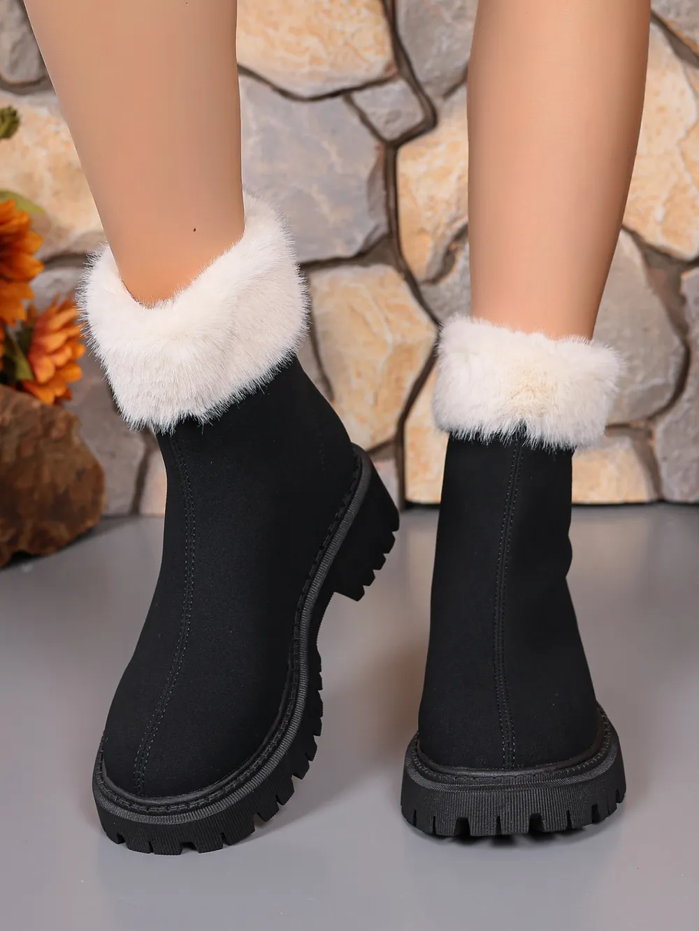 Faux Fur Trim Suede Platform Boots, image 8