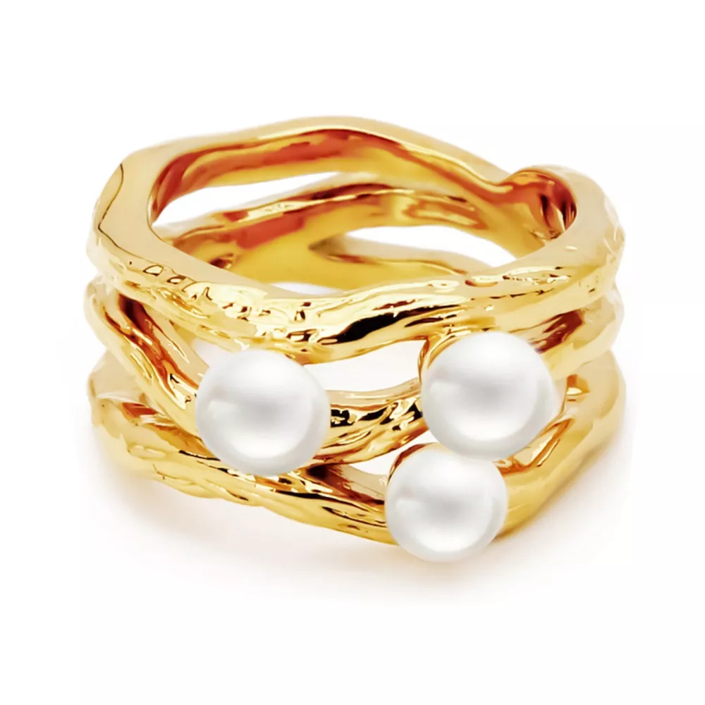 Synthetic Pearl 18K Gold-Plated Copper Ring, image 4