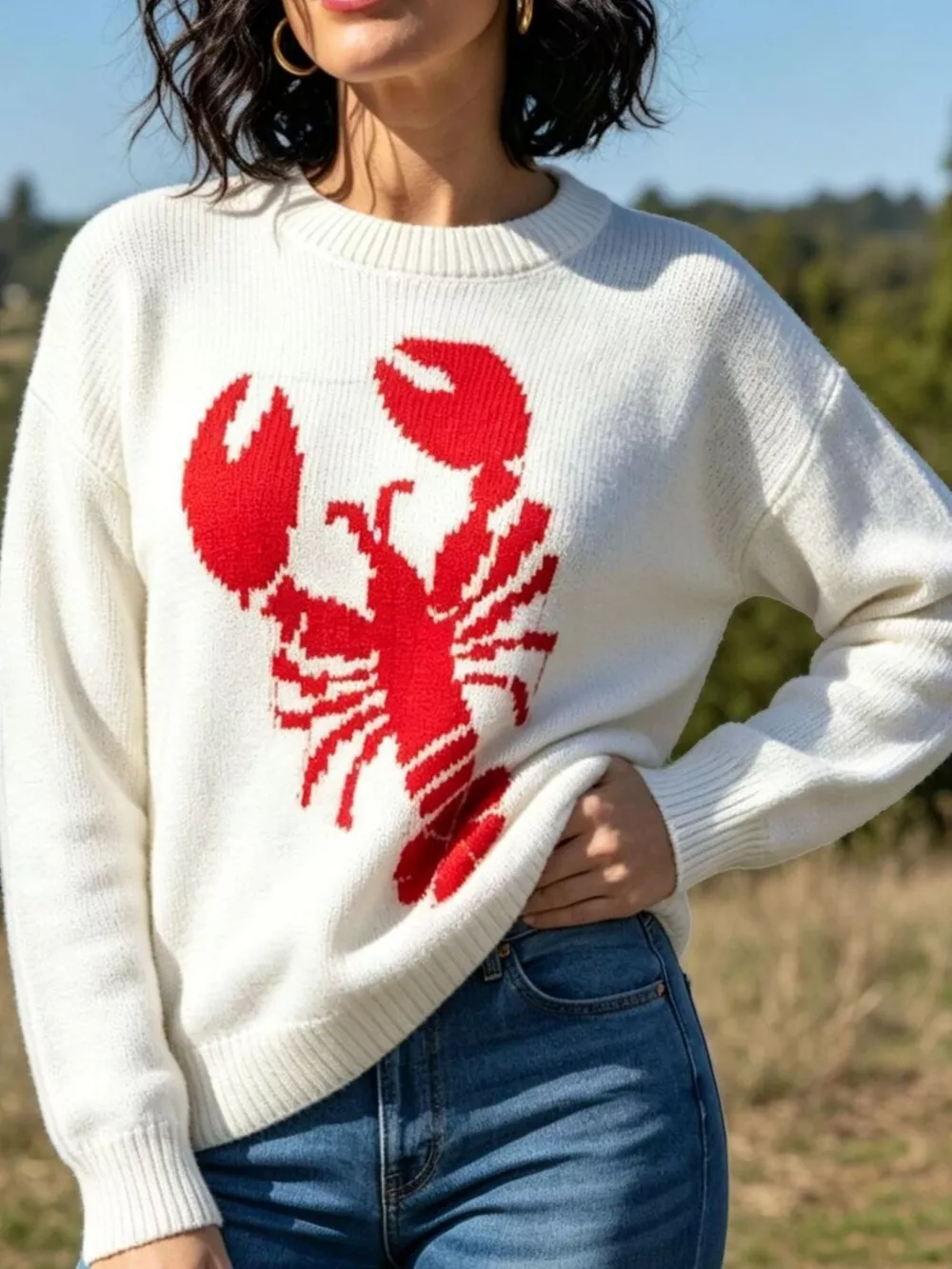 Lobster Graphic Crew Neck Sweater, image 3
