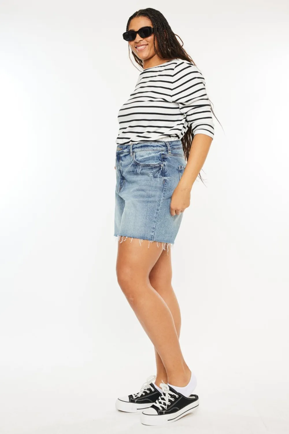 Full Size Raw Hem High Waist Denim Shorts, image 11