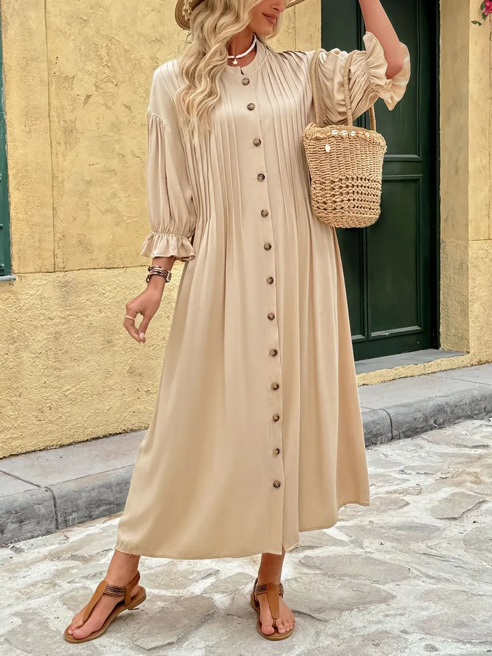 Button Front Flounce Sleeve Dress, image 3
