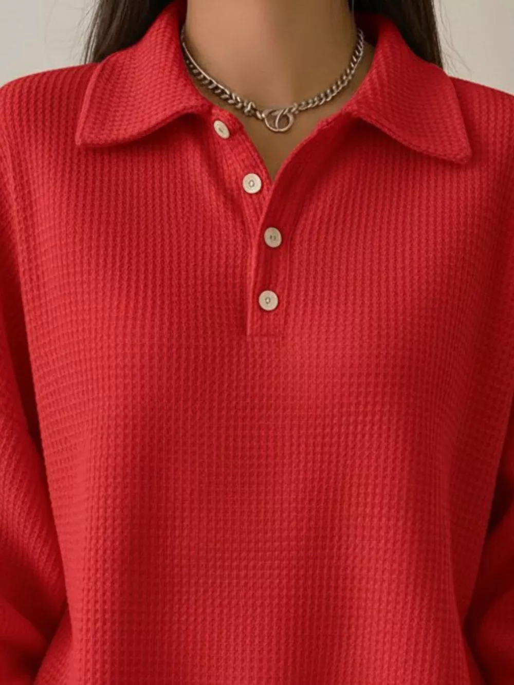Full Size Waffle Knit Button Detail Top Plus Size, image 10