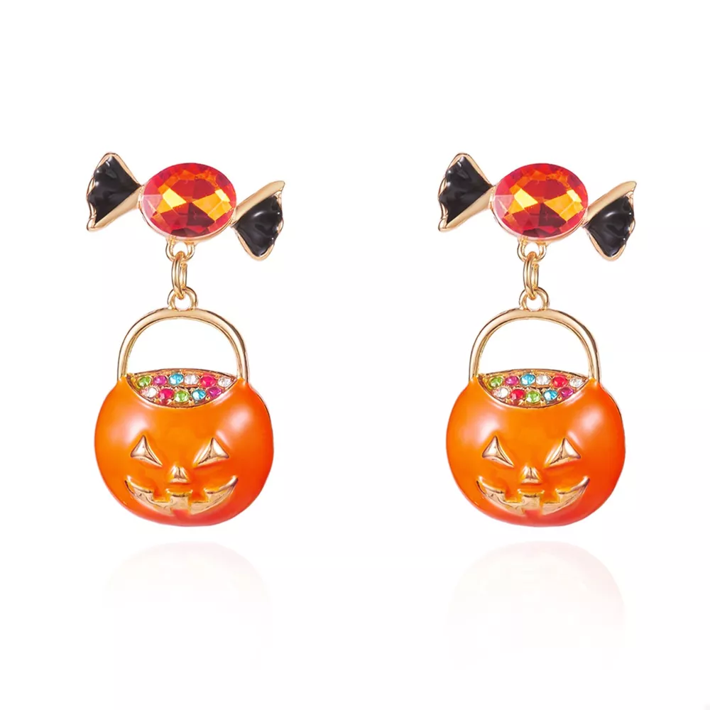 Halloween Rhinestone Pumpkin Dangle Earrings, image 5