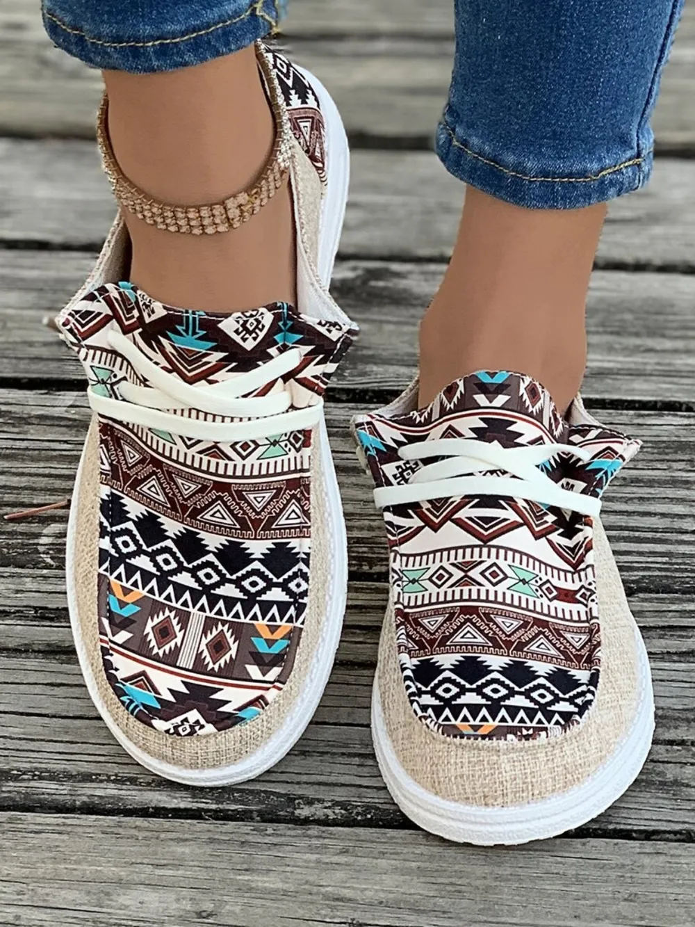 Geometric Lace-Up Round Toe Slip-Ons, image 5
