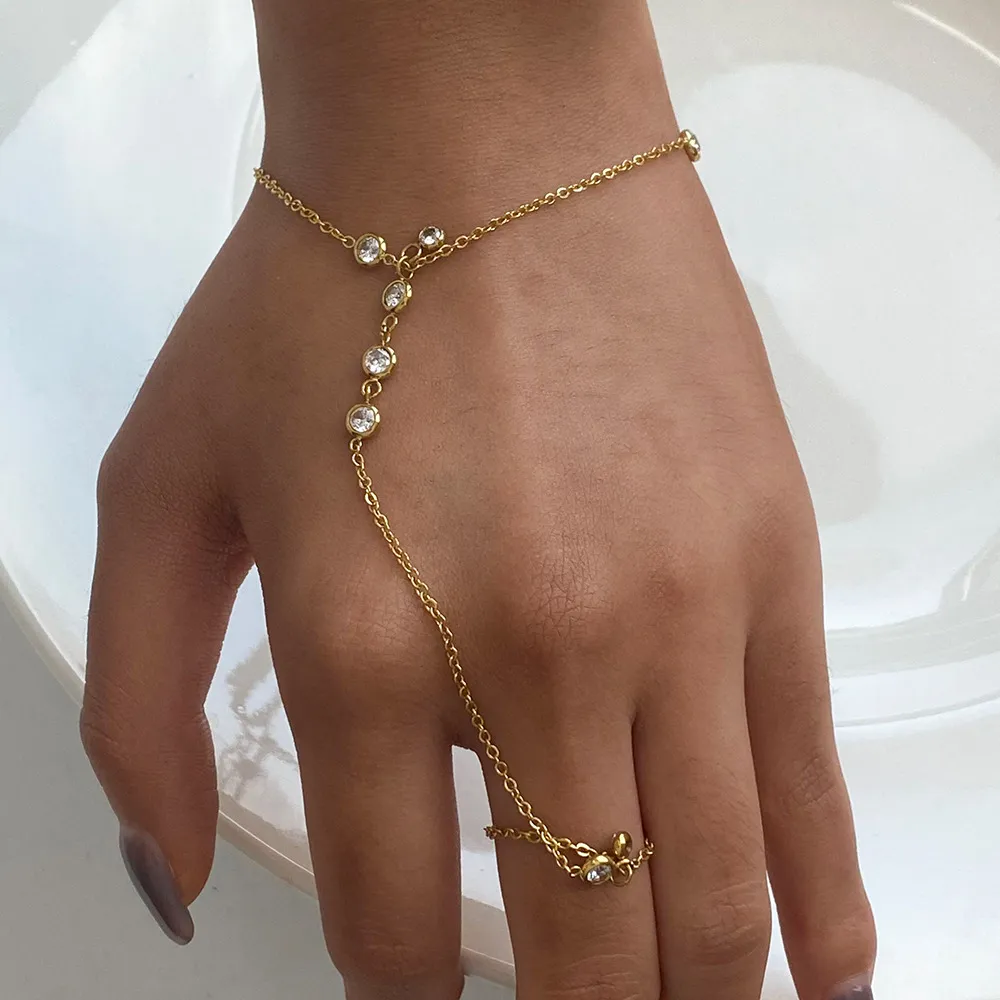 18K Gold-Plated Inlaid Rhinestone Chain Bracelet