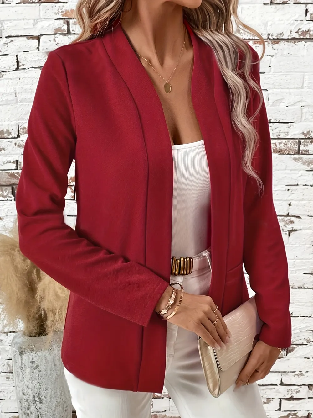 Solid Color Open Front Long Sleeve Cardigan, image 5
