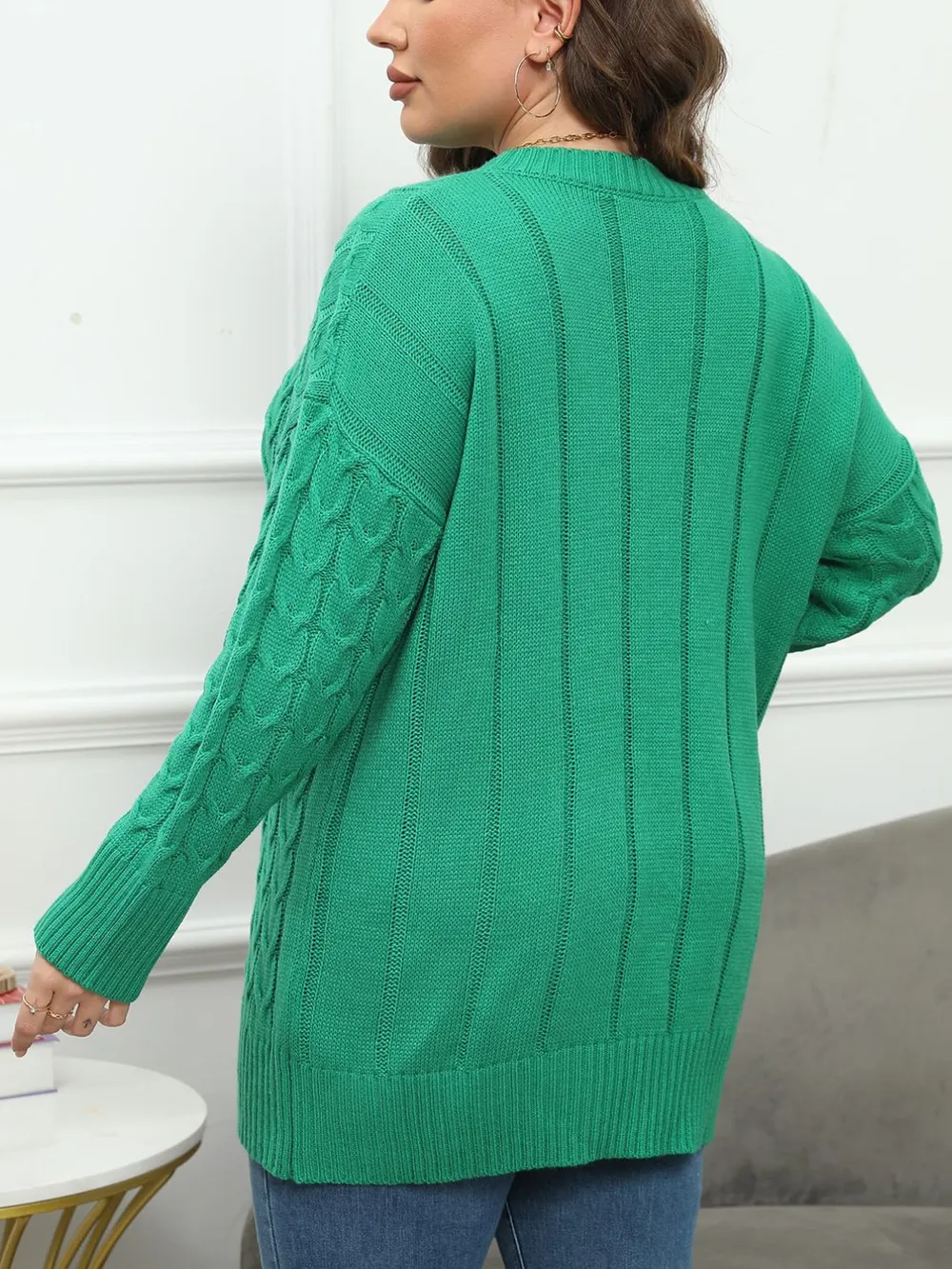 Plus Size Round Neck Long Sleeve Sweater, image 3