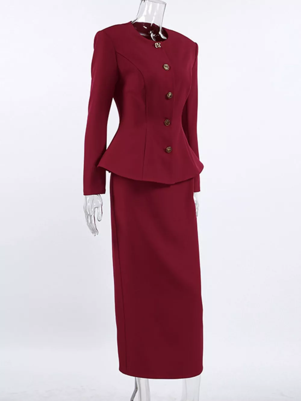 Button Up Peplum Blazer & Skirt Set, image 9