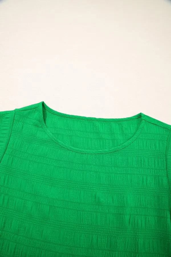 Textured Ruffled Sleeve Round Neck Top, image 6