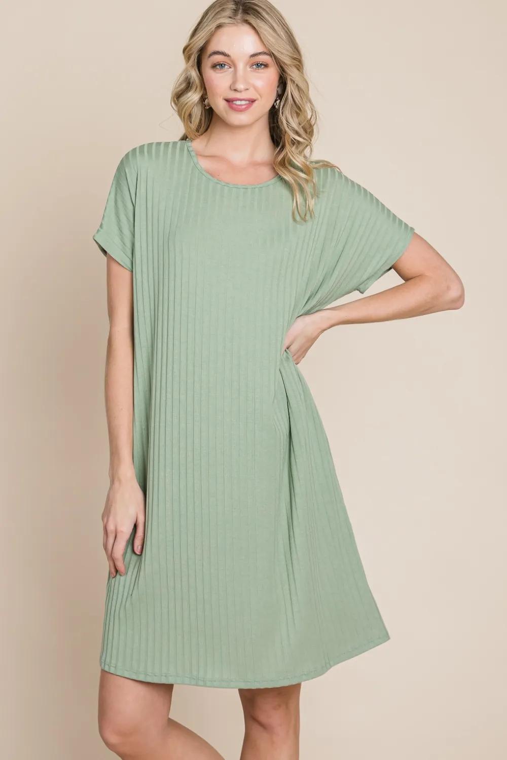 Ribbed Round Neck Short Sleeve Dress, image 4