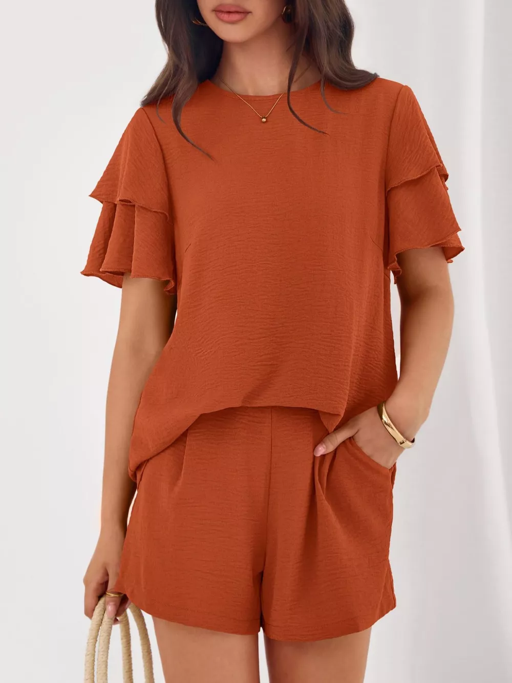 Ruffle Sleeve Top and Shorts Two-Piece Set, image 11