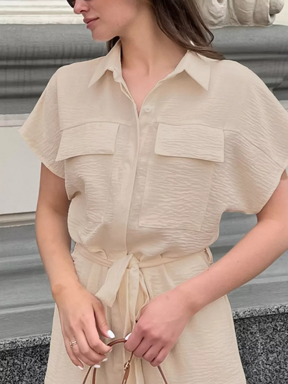 Chest Pocket Short Sleeve Wide Leg Jumpsuit, image 5