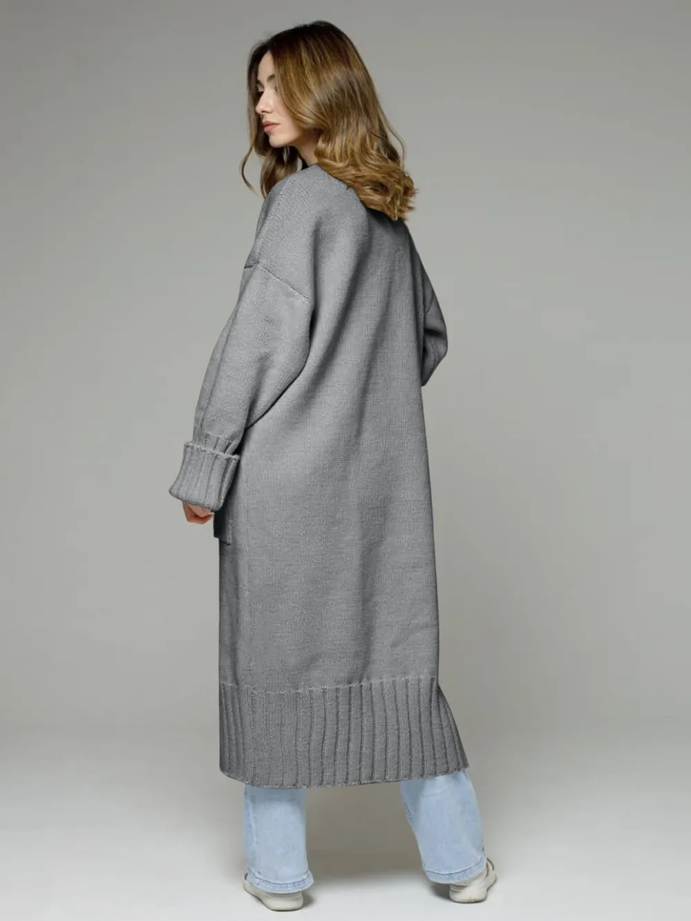 Pocketed Open Front Dropped Shoulder Cardigan, image 3