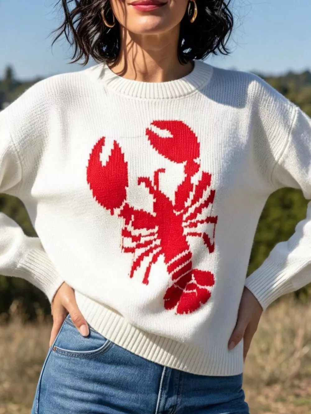 Lobster Graphic Crew Neck Sweater, image 4