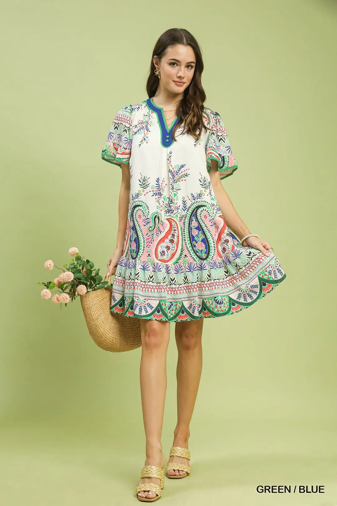 Paisley Flutter Sleeve Mini Dress, image 5