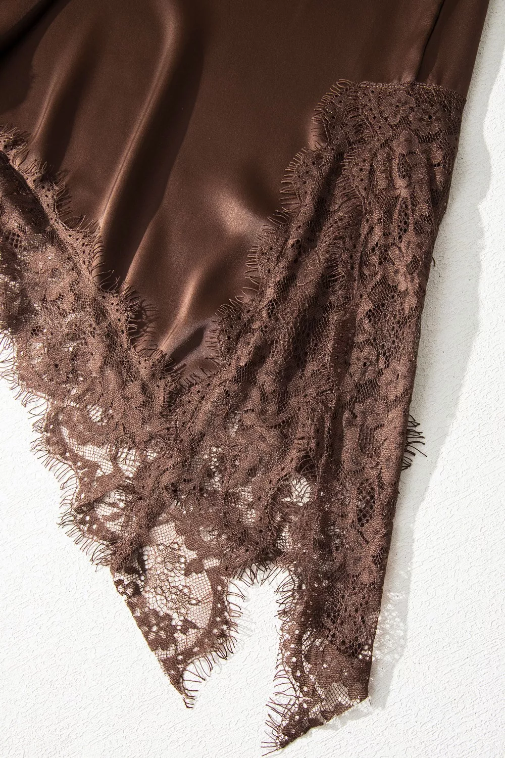 Asymmetric Lace Trim Short Sleeve Satin Top, image 9