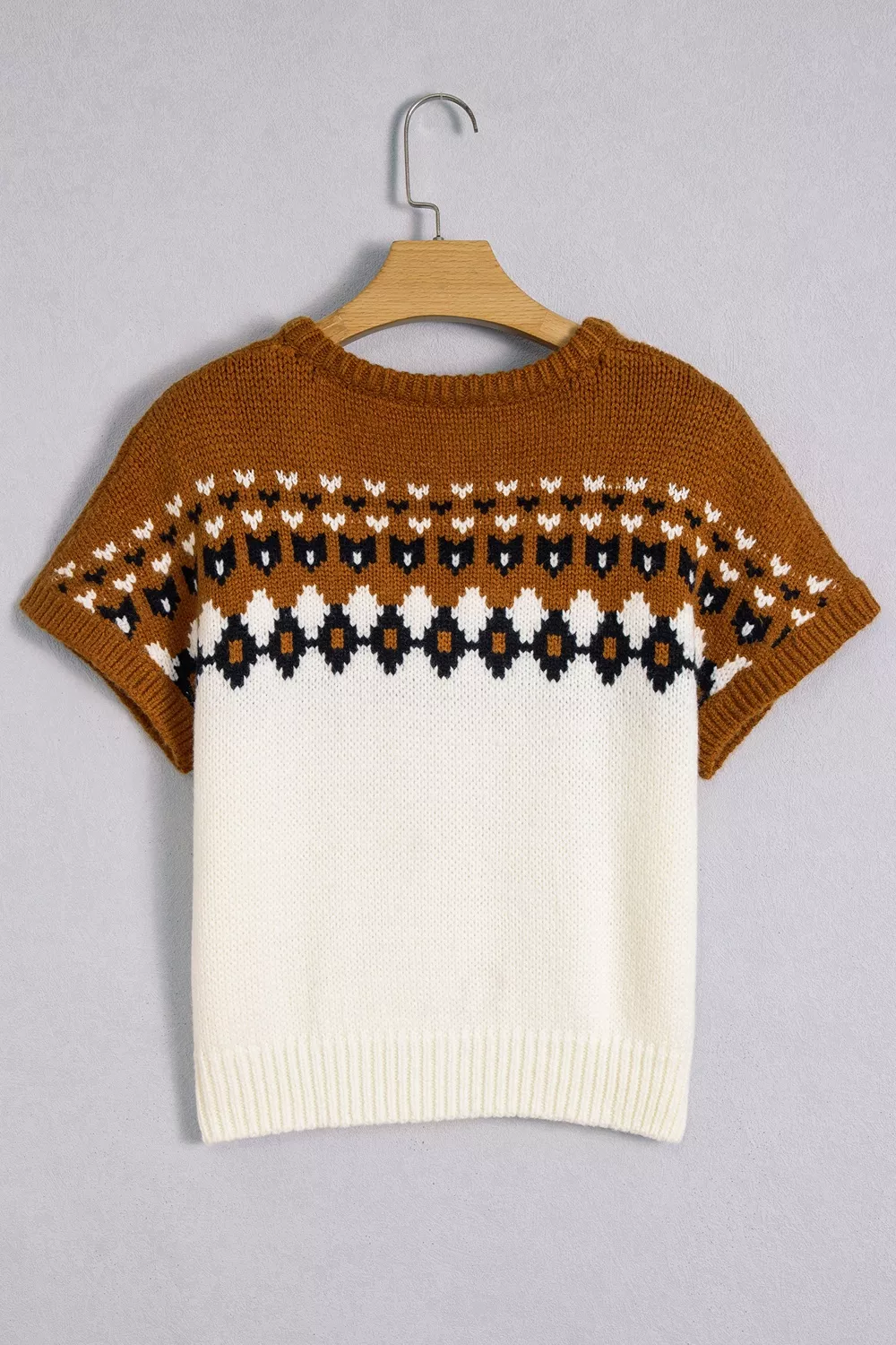 V Neck Short Sleeve Geometric Sweater, image 8