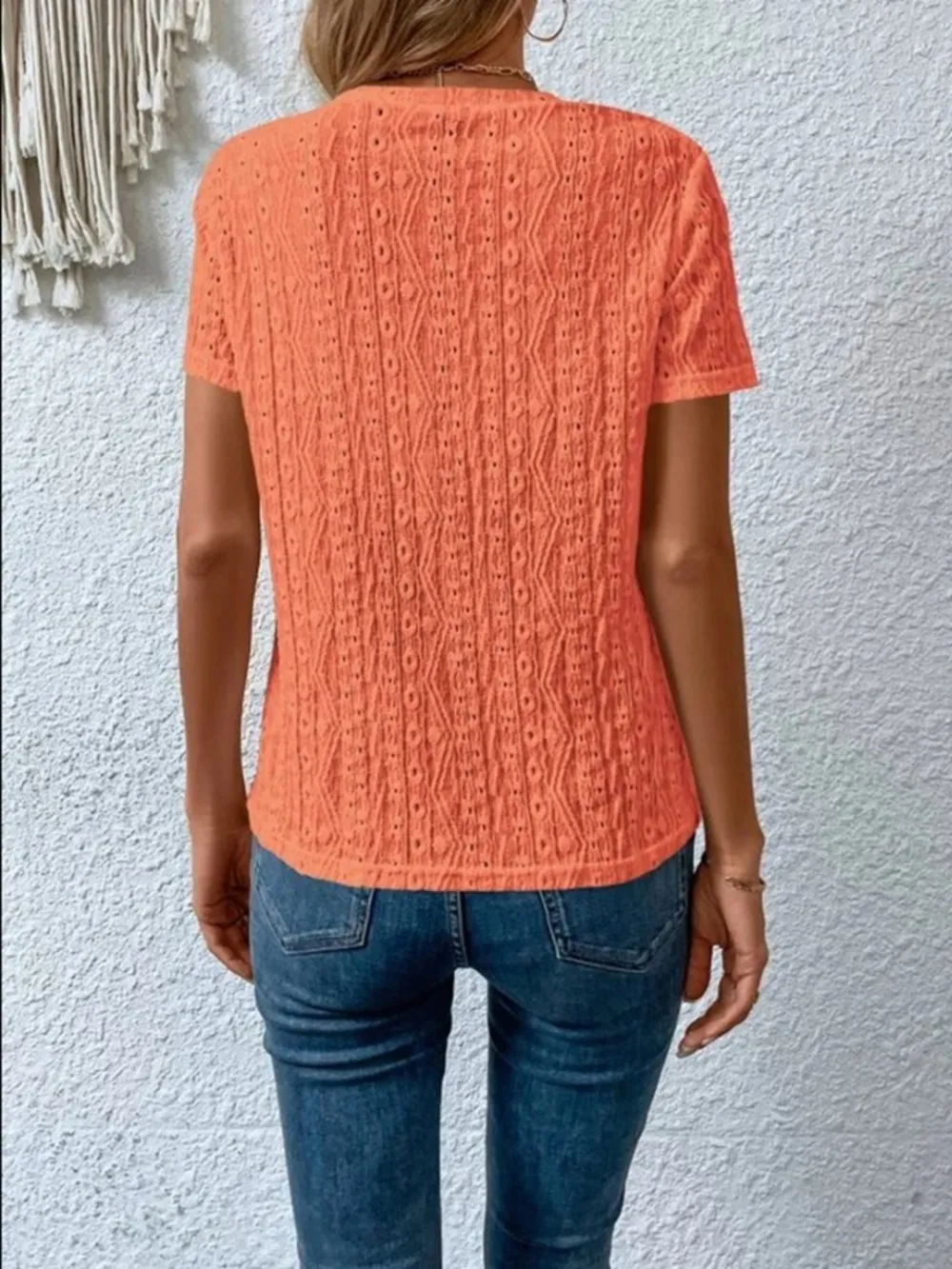 Eyelet Round Neck Short Sleeve T-Shirt, image 15