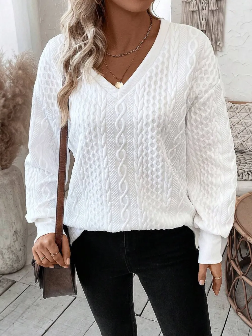 V-Neck Long Sleeve Sweatshirt, image 2