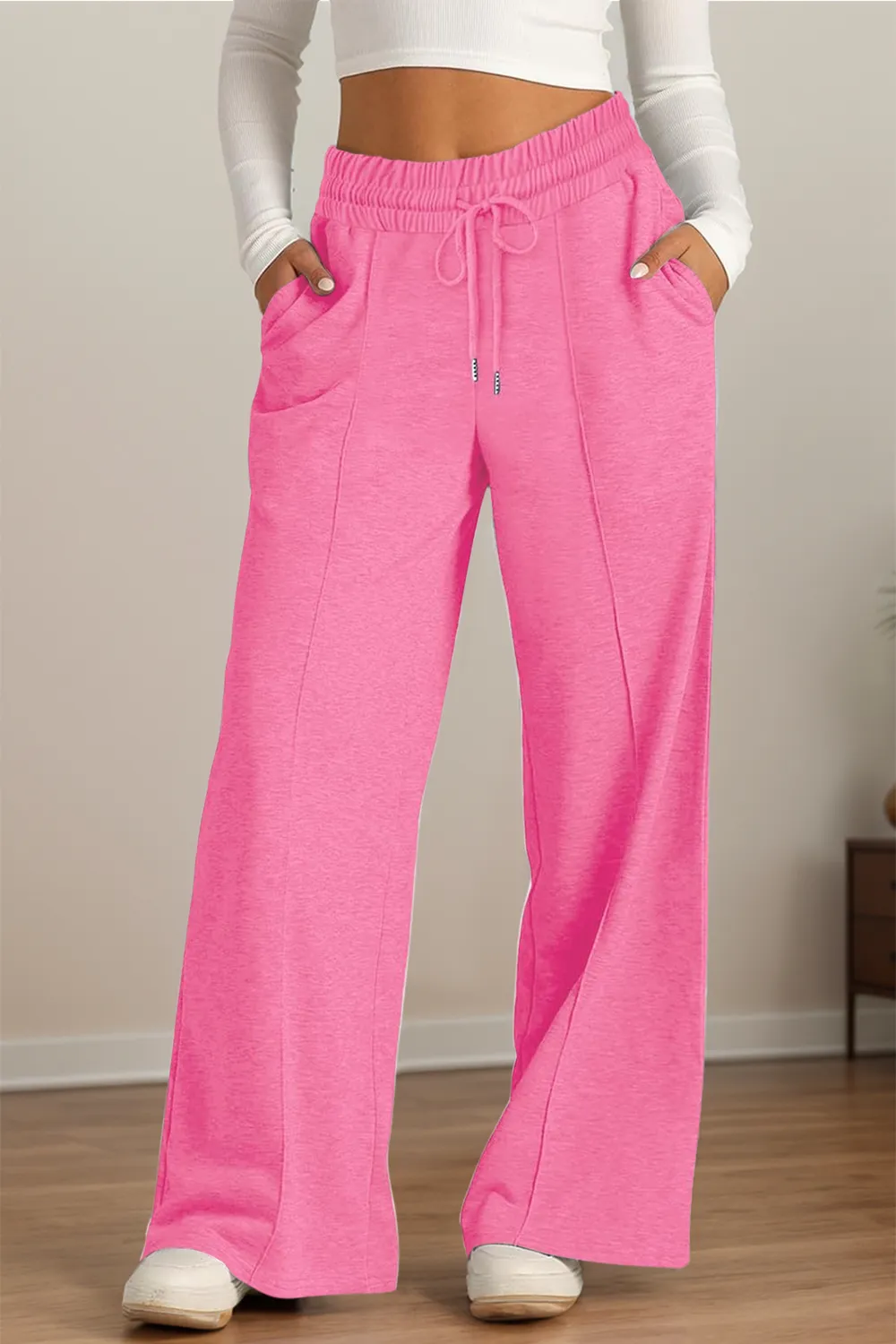 Drawstring Elastic Waist Wide Leg Pants, image 20