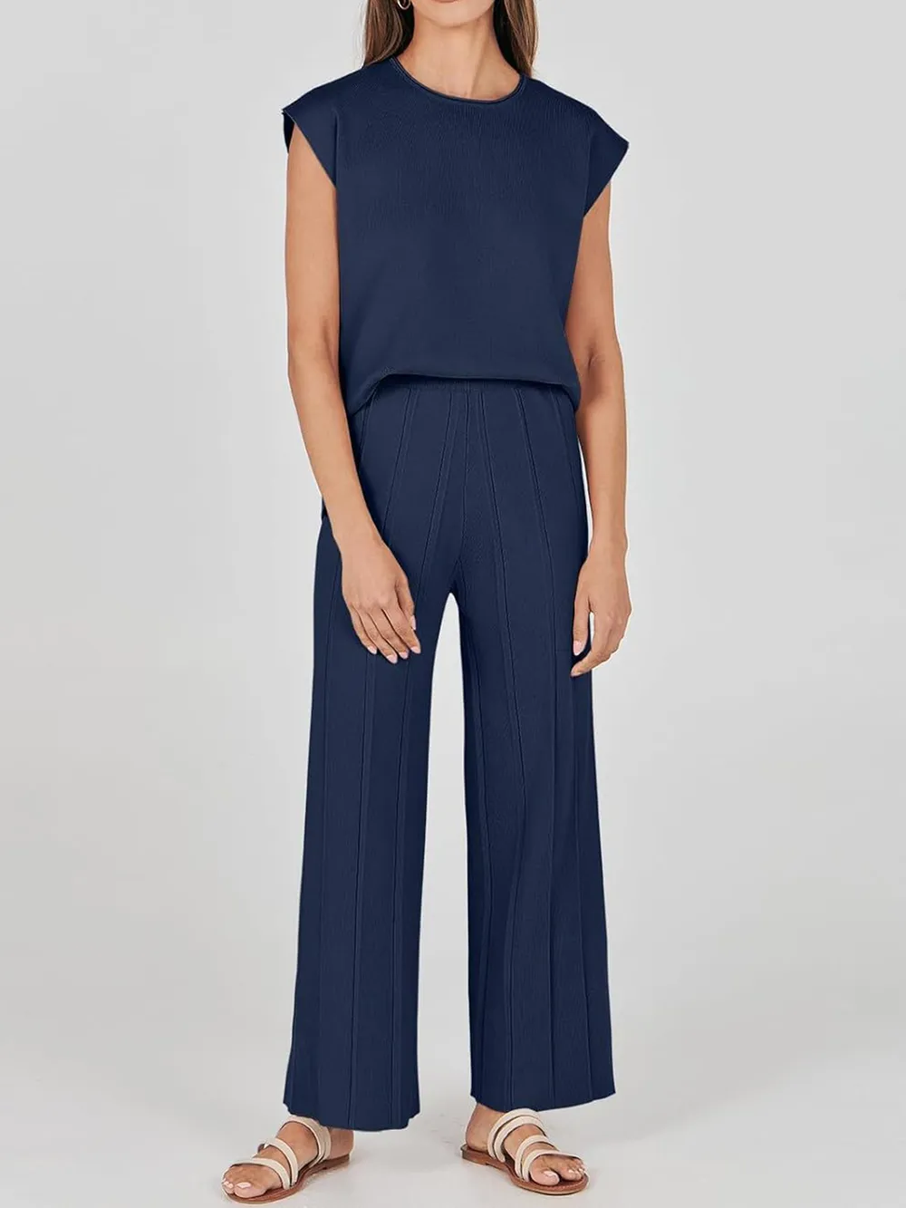 Round Neck Cap Sleeve Top and Pants Knit Set, image 17
