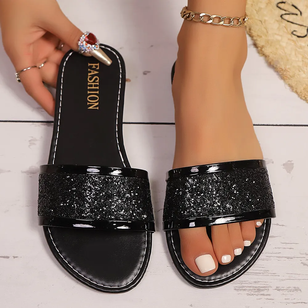 Glitter Open Toe Flat Sandals, image 5
