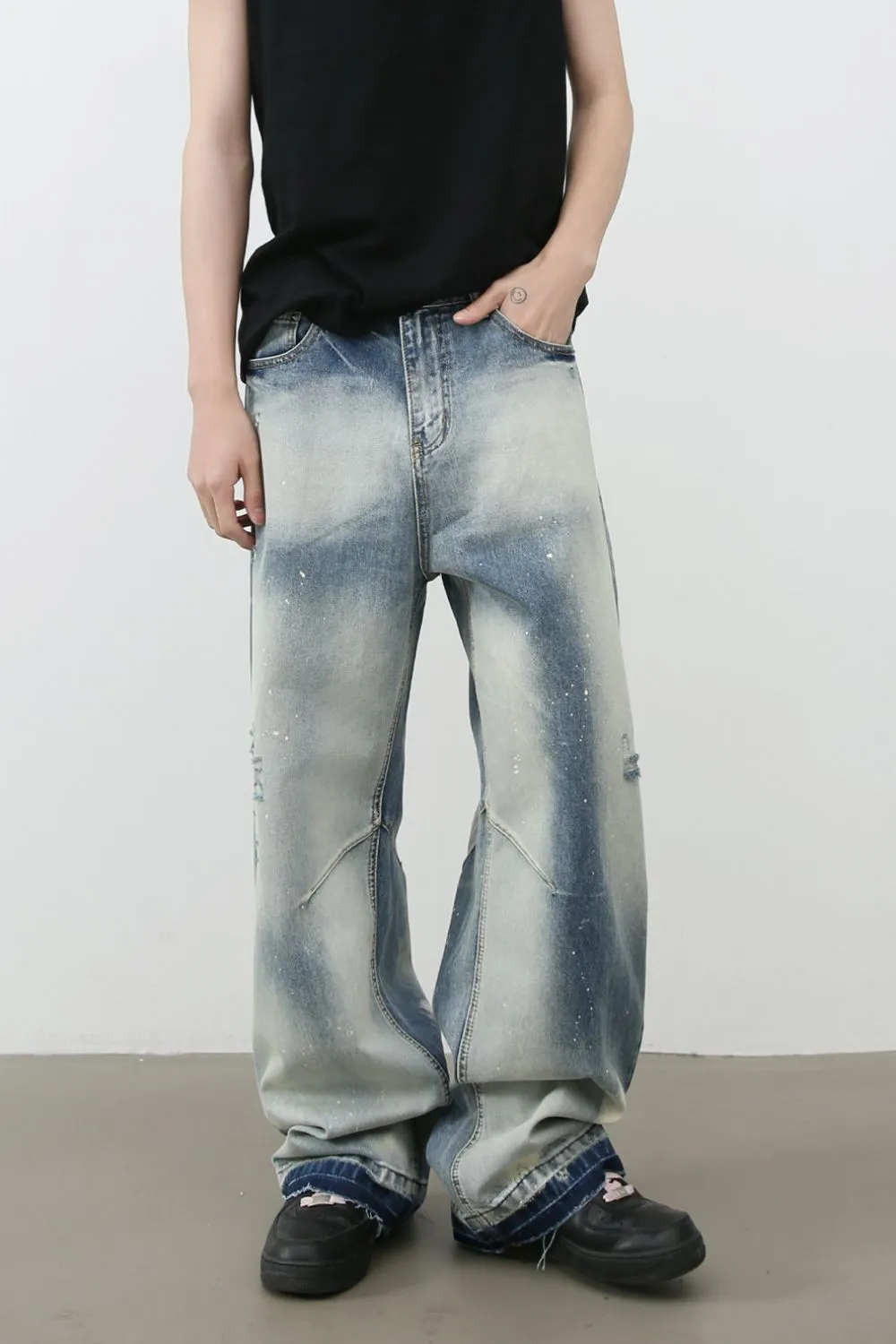Men's Distressed Wide Leg Jeans, image 3