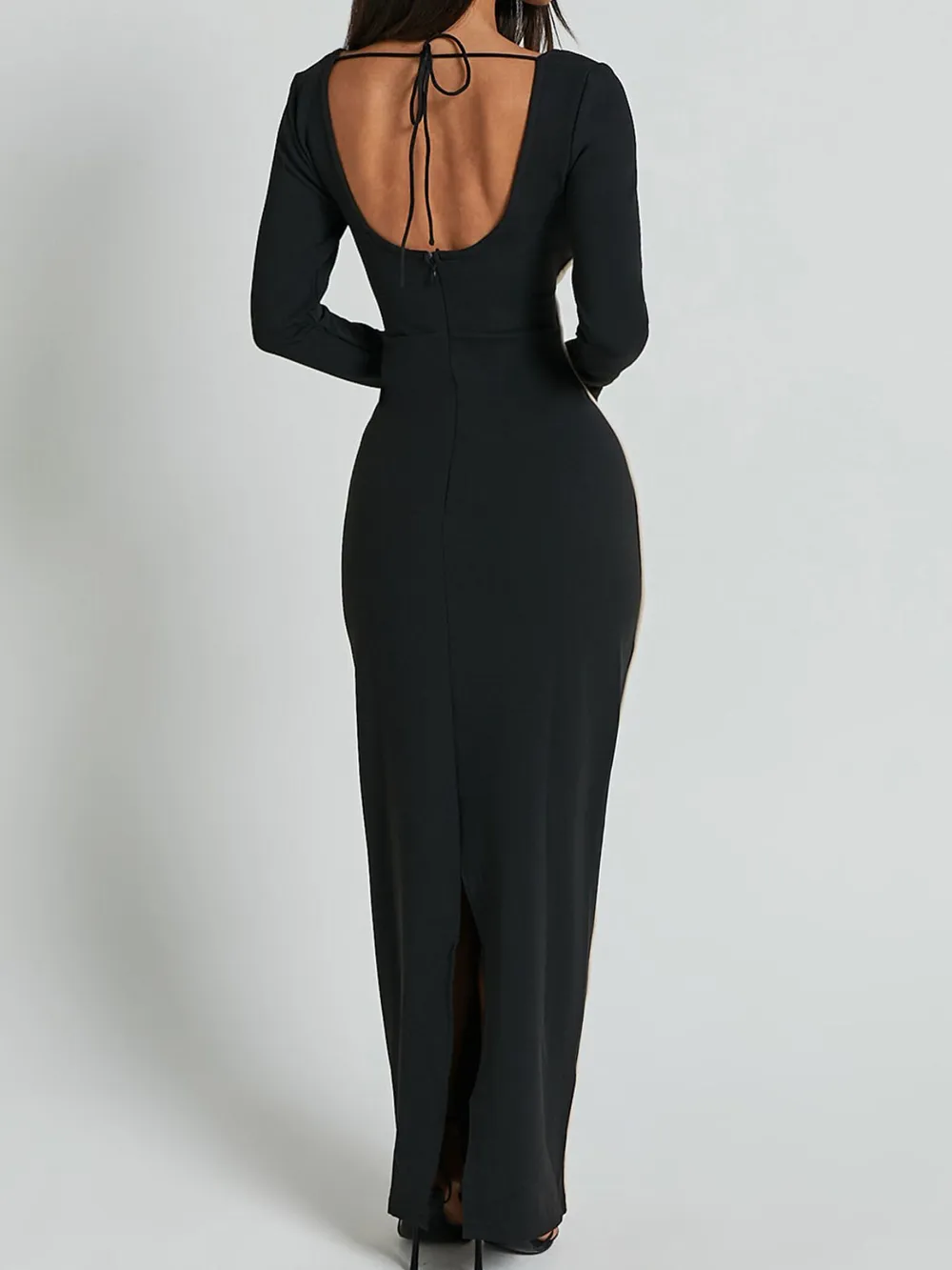 Contrast Trim Long Sleeve Bodycon Maxi Dress, image 4