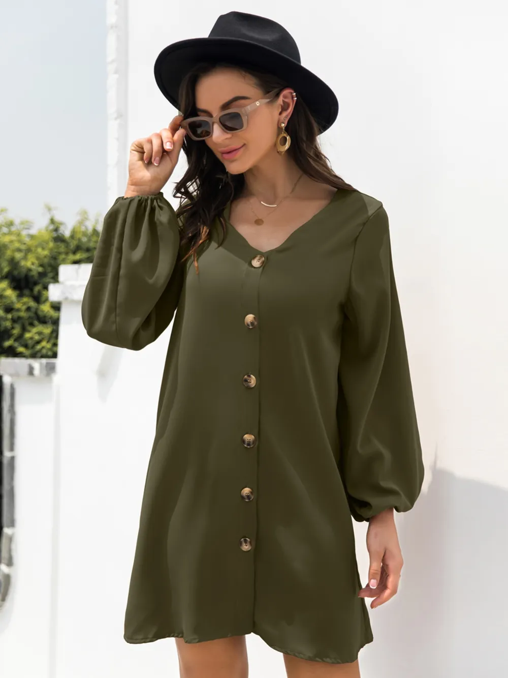V-Neck Long Sleeve Mini Dress, image 16