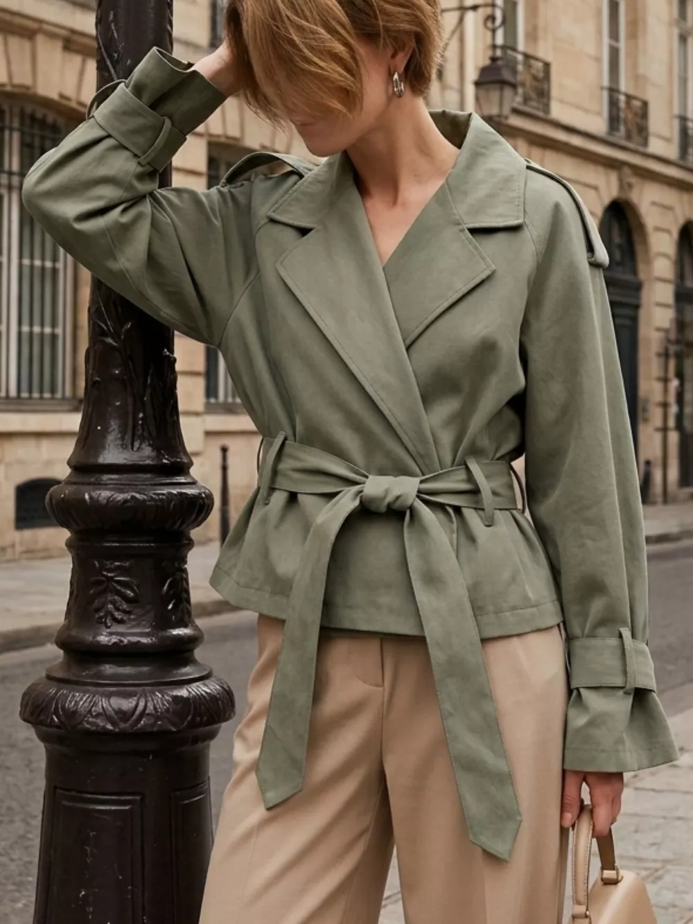 Lapel Collar Belted Cropped Trench